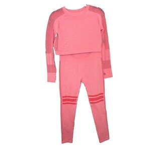 Luxswear Women's L 2 Piece Workout Set Ribbed Crop Top High Waist Legging Pink